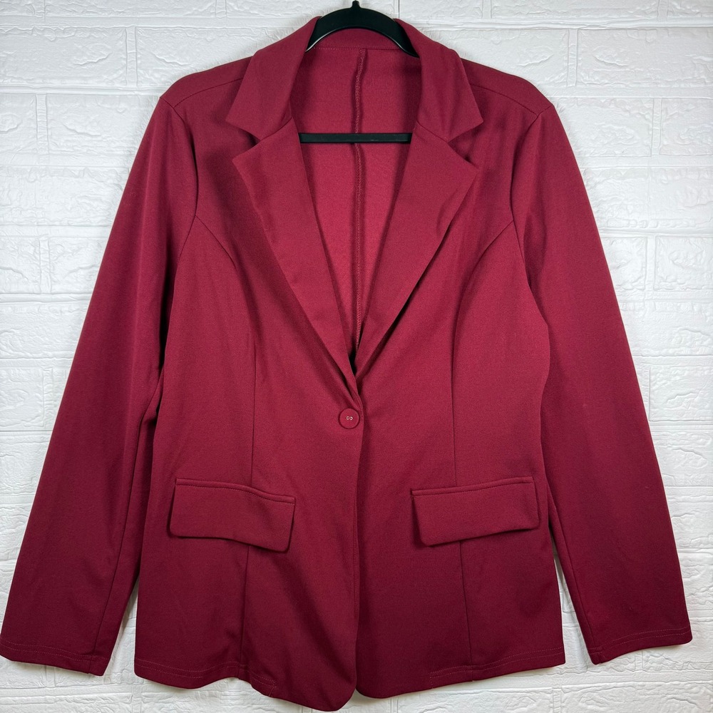 Knit Blazer Women Large Burgundy Single Button Long Sleeve Jacket